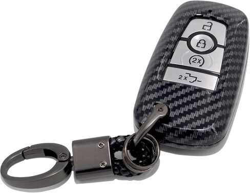 Soft Silicone Rubber Carbon Fiber Texture Case Key Fob Cover Protector with Keychain for Ford Bronco Mustang Fusion Raptor F150 F250 Explorer Expedition Lincoln Aviator Corsair 2020(Black) in Saudi Arabia