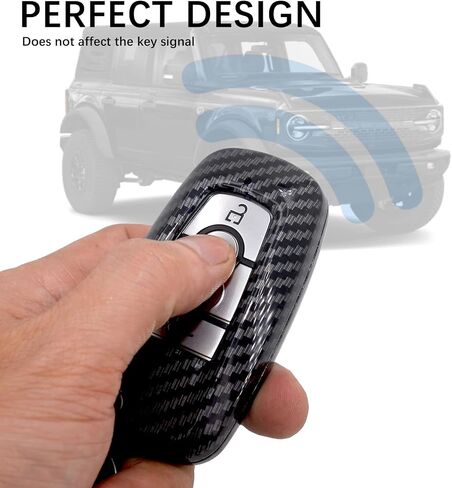 Soft Silicone Rubber Carbon Fiber Texture Case Key Fob Cover Protector with Keychain for Ford Bronco Mustang Fusion Raptor F150 F250 Explorer Expedition Lincoln Aviator Corsair 2020(Black) in Saudi Arabia