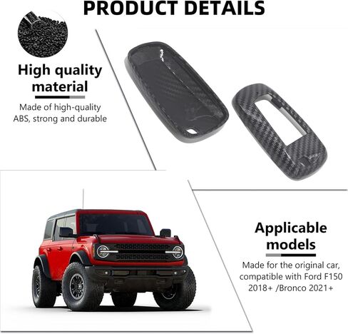 Soft Silicone Rubber Carbon Fiber Texture Case Key Fob Cover Protector with Keychain for Ford Bronco Mustang Fusion Raptor F150 F250 Explorer Expedition Lincoln Aviator Corsair 2020(Black) in Saudi Arabia