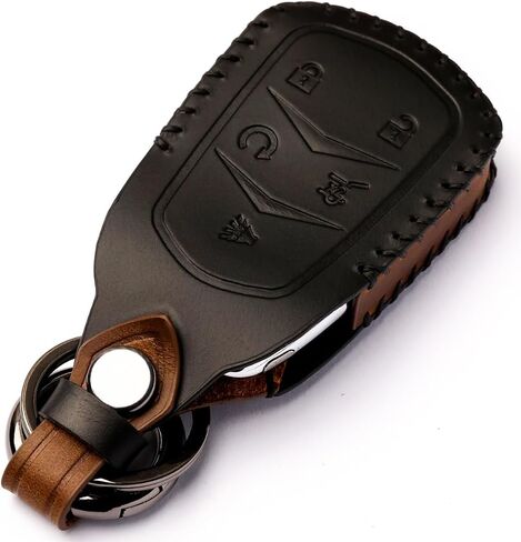 for Cadillac Key Fob Cover Leather Keychain Protection for Cadillac Escalade CTS SRX XT5 ATS STS CT6 Key Shell Case Holder (5 Button-Black)… in Saudi Arabia