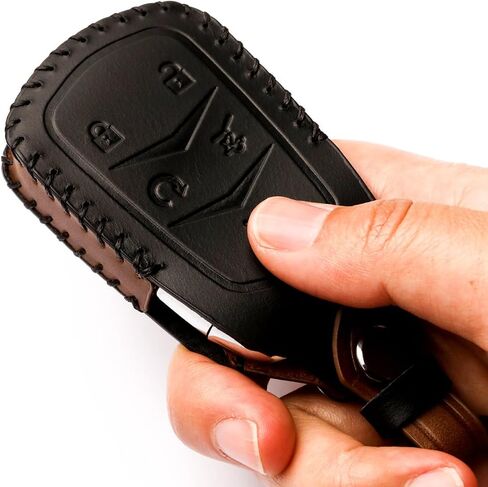 for Cadillac Key Fob Cover Leather Keychain Protection for Cadillac Escalade CTS SRX XT5 ATS STS CT6 Key Shell Case Holder (5 Button-Black)… in Saudi Arabia