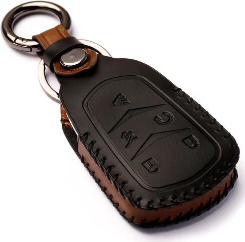 for Cadillac Key Fob Cover Leather Keychain Protection for Cadillac Escalade CTS SRX XT5 ATS STS CT6 Key Shell Case Holder (5 Button-Black)… in Saudi Arabia
