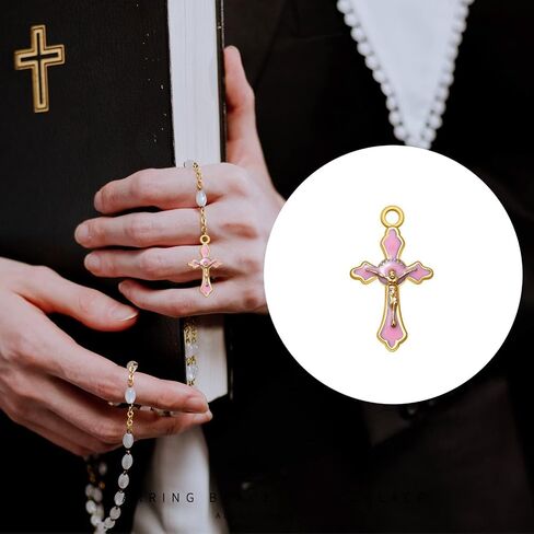 48Pcs/24Sets Rosary Making Kits Supplies Cross and Center Medal Charms Alloy Enamel Rhinestones Virgen de Guadalupe Charm Pendant for Diy Catholic Prayer Necklace in Saudi Arabia