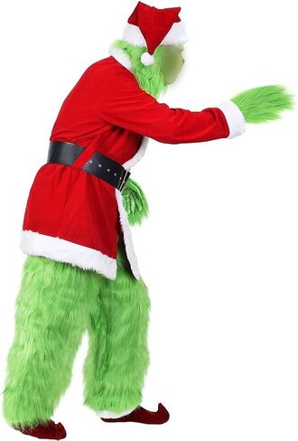 Christmas Santa Claus Costume with Mask Green Furry Outfit for Adult Men Woman in Saudi Arabia