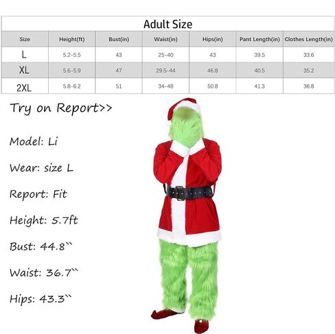 Christmas Santa Claus Costume with Mask Green Furry Outfit for Adult Men Woman in Saudi Arabia
