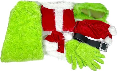Christmas Santa Claus Costume with Mask Green Furry Outfit for Adult Men Woman in Saudi Arabia