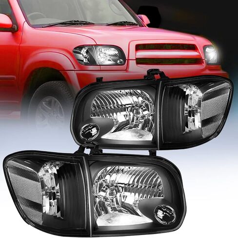 Nilight Headlight Assembly for 2005 2006 Toyota Tundra 4 Door Double Crew Cab 2005 2006 2007 Sequoia Pickup Replacement Black Housing Amber Reflector Driver and Passenger Side in Saudi Arabia