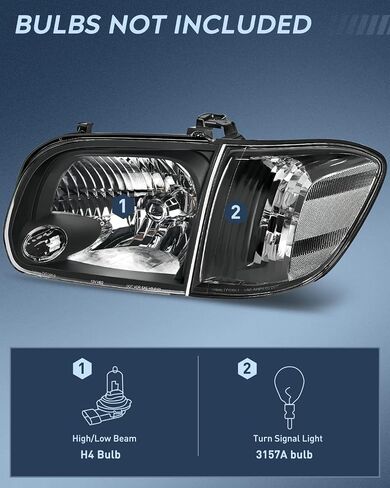 Nilight Headlight Assembly for 2005 2006 Toyota Tundra 4 Door Double Crew Cab 2005 2006 2007 Sequoia Pickup Replacement Black Housing Amber Reflector Driver and Passenger Side in Saudi Arabia