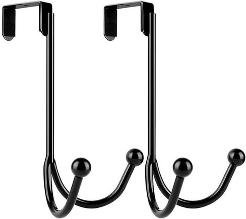 2 Packs of Over The Door Double Hooks Metal Hangers Hooks Black Door Organizer Hooks for Home Kitchen Room Hanging Coats,Hats,Towels,Caps in Saudi Arabia