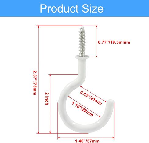 100 Pcs 1'' Vinyl Coated Ceiling Hooks,White Screw-in Ceiling Cup Hooks,Self-Tapping Screw Mug Hook for Hanging Plant,Light,Wind Chimes Hooks for Kitchen in Kuwait