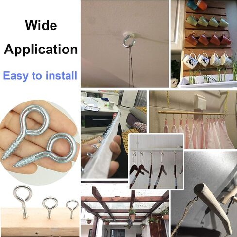 Eye Hooks,(10 Pack) Screw in Heavy Duty with Hitching Metal Ring Threaded for Hanging Hammock Crafts Ceiling DIY Pins Kit Outdoor Indoor Use , Nickel,Silver in Saudi Arabia