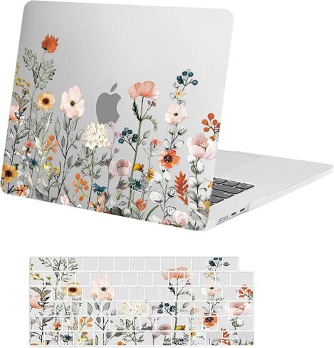حافظة MOSISO متوافقة مع جهاز MacBook Air 15 بوصة إصدار 2023 2024 M3 A3114 M2 A2941 مع شاشة عرض شبكية العين السائلة ومعرف اللمس، حافظة صلبة من البلاستيك على شكل زهور الحديقة وغطاء لوحة المفاتيح، شفاف in Kuwait