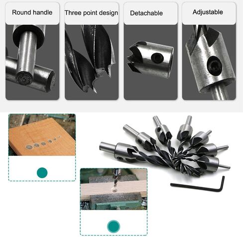 Woodworking Drilling or Chamfer tool,8PCS Wood Plug cutter,6pcs 1/4" Hex 5 Flute 90 Degree Countersink Drill Bits,7pcs Three Pointed Countersink Drill Bit with L-wrench and Automatic center punch in Saudi Arabia