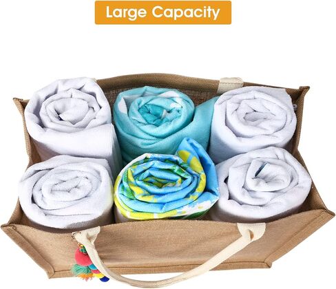 حقيبة الشاطئ للنساء - حقيبة كبيرة للشاطئ من القش المنسوج مقاومة للماء، حقيبة كتف منسوجة يدويًا in Kuwait