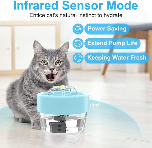 Cat Water Fountain, Automatic Battery Operated Cat Water Fountain with Motion Sensor, Smart Water Dispenser Rechargeable for Cat Dog Ultra Quiet Pump, BPA-Free in Saudi Arabia