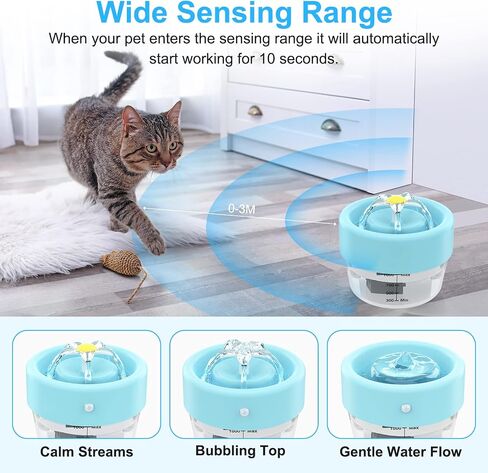 Cat Water Fountain, Automatic Battery Operated Cat Water Fountain with Motion Sensor, Smart Water Dispenser Rechargeable for Cat Dog Ultra Quiet Pump, BPA-Free in Saudi Arabia