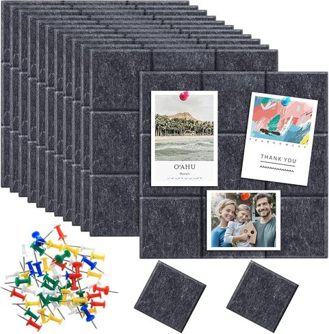 بلاط لوح الفلين الكبير، 12 عبوة من بلاط الحائط اللباد مع 100 دبوس دفع، لوحات إشعارات مكتبية ذاتية اللصق للمنزل، المطبخ، الصور، المذكرات 11.8 بوصة × 11.8 بوصة in Kuwait