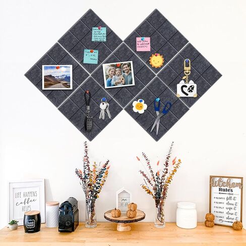 بلاط لوح الفلين الكبير، 12 عبوة من بلاط الحائط اللباد مع 100 دبوس دفع، لوحات إشعارات مكتبية ذاتية اللصق للمنزل، المطبخ، الصور، المذكرات 11.8 بوصة × 11.8 بوصة in Kuwait