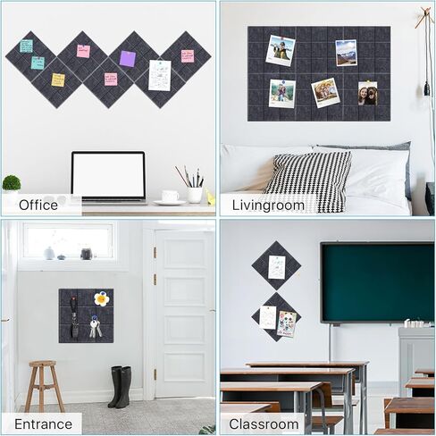 بلاط لوح الفلين الكبير، 12 عبوة من بلاط الحائط اللباد مع 100 دبوس دفع، لوحات إشعارات مكتبية ذاتية اللصق للمنزل، المطبخ، الصور، المذكرات 11.8 بوصة × 11.8 بوصة in Kuwait