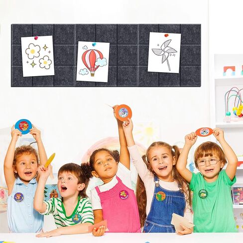 بلاط لوح الفلين الكبير، 12 عبوة من بلاط الحائط اللباد مع 100 دبوس دفع، لوحات إشعارات مكتبية ذاتية اللصق للمنزل، المطبخ، الصور، المذكرات 11.8 بوصة × 11.8 بوصة in Kuwait