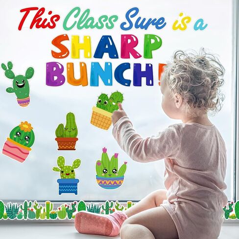 Cactus Theme Classroom Bulletin Board Decor Set, Succulent Themed Bulletin Board Decoration Cactus This Class Sure is a Sharp Bunch Cutouts for Classroom Office Decoration Supplies in Saudi Arabia