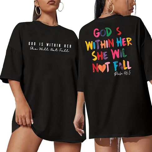 Oversized Christian Shirts for Women God is Within Her T Shirt Casual Christians Inspirational Tee Tops in Saudi Arabia