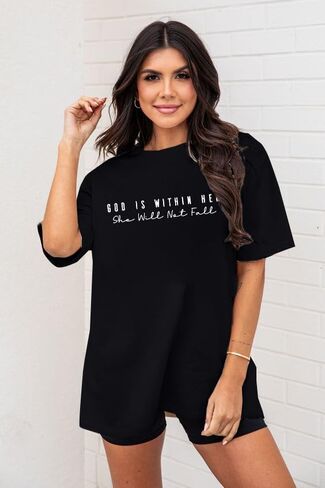 Oversized Christian Shirts for Women God is Within Her T Shirt Casual Christians Inspirational Tee Tops in Saudi Arabia