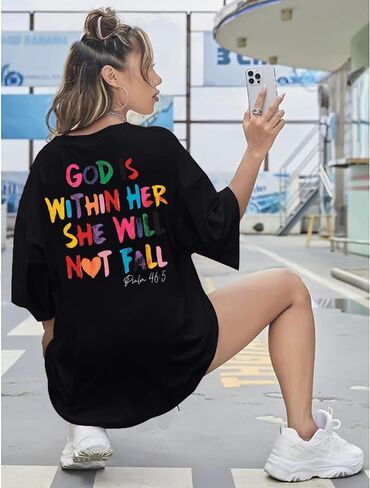 Oversized Christian Shirts for Women God is Within Her T Shirt Casual Christians Inspirational Tee Tops in Saudi Arabia