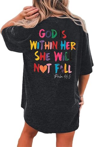 Oversized Christian Shirts for Women God is Within Her T Shirt Casual Christians Inspirational Tee Tops in Saudi Arabia
