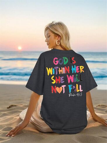 Oversized Christian Shirts for Women God is Within Her T Shirt Casual Christians Inspirational Tee Tops in Saudi Arabia