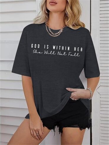 Oversized Christian Shirts for Women God is Within Her T Shirt Casual Christians Inspirational Tee Tops in Saudi Arabia