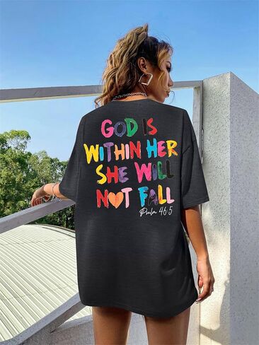 Oversized Christian Shirts for Women God is Within Her T Shirt Casual Christians Inspirational Tee Tops in Saudi Arabia