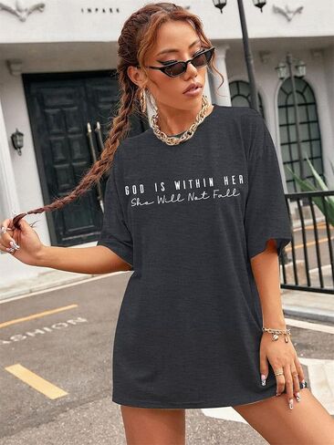Oversized Christian Shirts for Women God is Within Her T Shirt Casual Christians Inspirational Tee Tops in Saudi Arabia