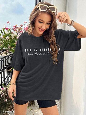 Oversized Christian Shirts for Women God is Within Her T Shirt Casual Christians Inspirational Tee Tops in Saudi Arabia