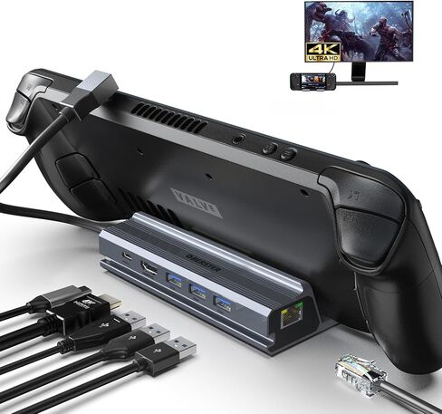 OBERSTER 6 in 1 Steam Deck Dock, HDMI 2.0, 4K@60Hz, Gigabit Ethernet, 3 USB A 3.0, and Charging USB C Port, Compatible with Valve Steam Deck, TV, Switch, Tablet in Saudi Arabia