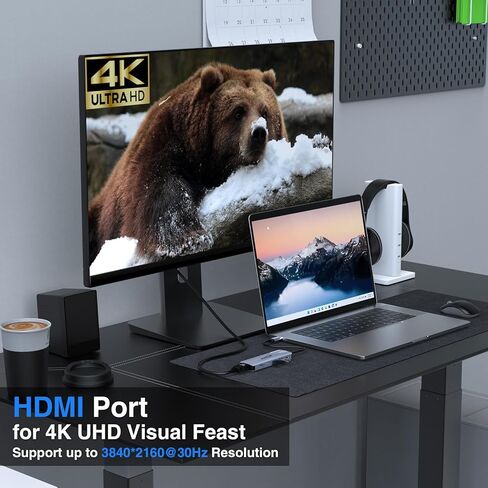 محول USB C، محور USB C 6 في 1، دونجل USB C بشاشة مزدوجة مع HDMI 4K، 100 وات PD، USB 3.0، SD/TF، ​​محور متعدد المنافذ لأجهزة الكمبيوتر المحمول من النوع C والأجهزة الأخرى in Saudi Arabia