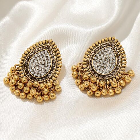 Chargances خمر ماندالا الذهب كريستال قطرة تتدلى الأقراط الهندية القبلية مطرز الأقراط الرجعية بيان الأقراط جوفاء مجموعة مجوهرات للنساء والفتيات (Style1) in Kuwait