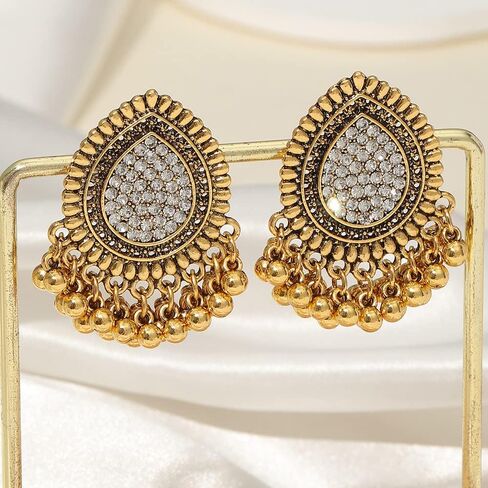 Chargances خمر ماندالا الذهب كريستال قطرة تتدلى الأقراط الهندية القبلية مطرز الأقراط الرجعية بيان الأقراط جوفاء مجموعة مجوهرات للنساء والفتيات (Style1) in Kuwait