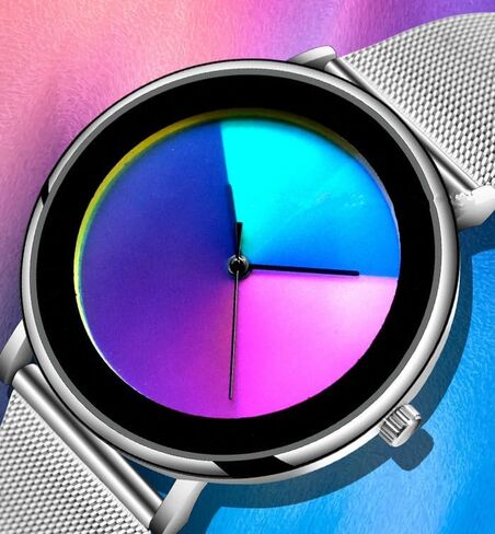 Fashion Rainbow Women Girl Wristwatch -Dial Color Change by Time- Japanese Quartz Movement Men Boy Watches Stainless Steel Mesh Band or Leather Strap in Saudi Arabia