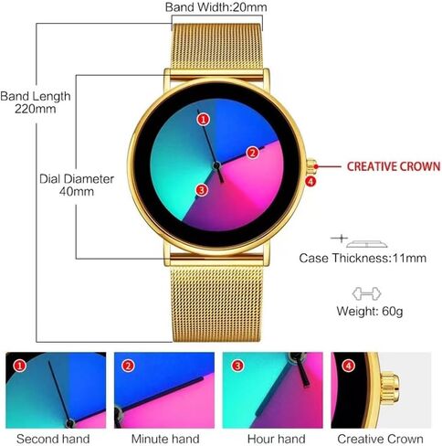 Fashion Rainbow Women Girl Wristwatch -Dial Color Change by Time- Japanese Quartz Movement Men Boy Watches Stainless Steel Mesh Band or Leather Strap in Saudi Arabia