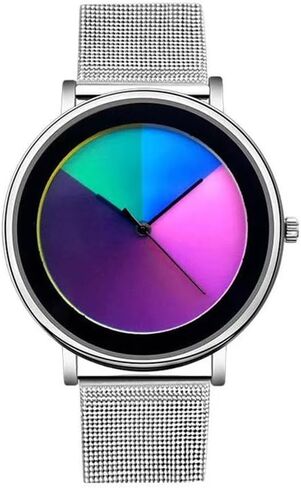 Fashion Rainbow Women Girl Wristwatch -Dial Color Change by Time- Japanese Quartz Movement Men Boy Watches Stainless Steel Mesh Band or Leather Strap in Saudi Arabia