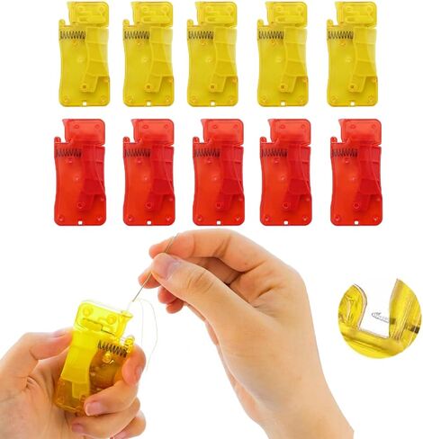 10 قطع من خيوط الإبر الأوتوماتيكية، خيط إبرة بلاستيكي تلقائي بسيط وسريع، أداة إبرة الخياطة اليدوية المنزلية اليدوية، أداة سهلة لخيوط الإبرة، خيوط إبرة للخياطة اليدوية (أصفر + أحمر) in Kuwait