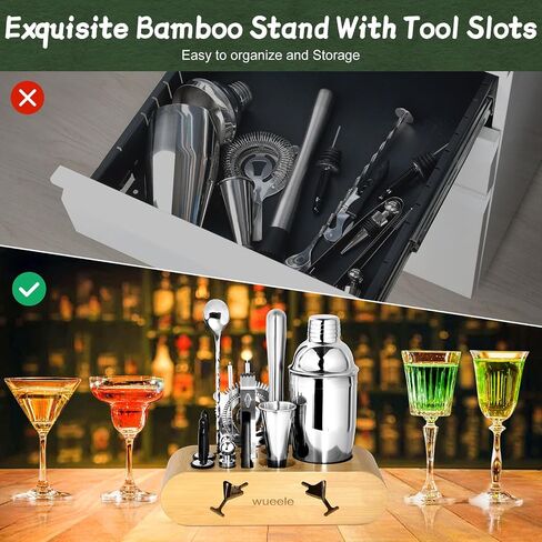 Bartender Kit:15-Piece Bar Tool Set with Bamboo Stand, Stainless Cocktail Shaker Set with All Essential Accessory Tools, Professional Bar Tools for The Home Mixologist Cocktail Recipe Booklet in Saudi Arabia