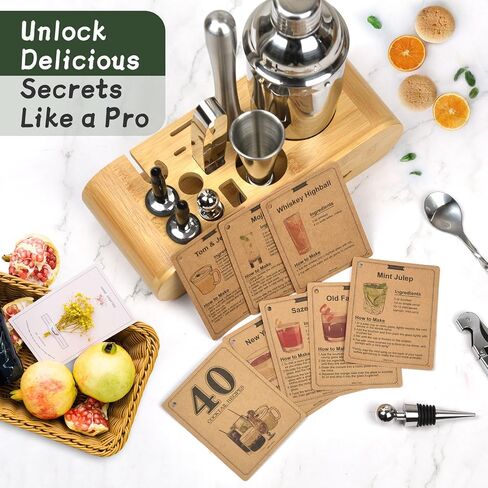 Bartender Kit:15-Piece Bar Tool Set with Bamboo Stand, Stainless Cocktail Shaker Set with All Essential Accessory Tools, Professional Bar Tools for The Home Mixologist Cocktail Recipe Booklet in Saudi Arabia