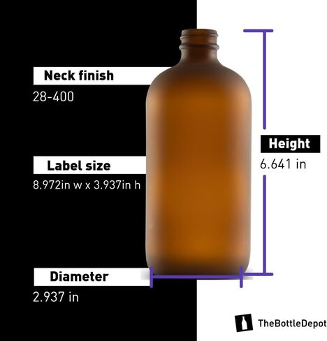 The Bottle Depot - 6 Pack - 16 oz Glass Bottle with Black Lotion Pump - Amber Frosted - 28-400 Neck Finish - Boston Round Bottles - UV Rays Protection in Saudi Arabia
