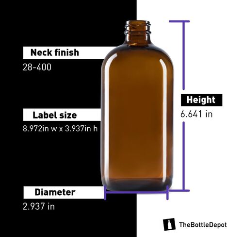 The Bottle Depot - 6 Pack - 16 oz Glass Bottle with Black Lotion Pump - Amber Frosted - 28-400 Neck Finish - Boston Round Bottles - UV Rays Protection in Saudi Arabia