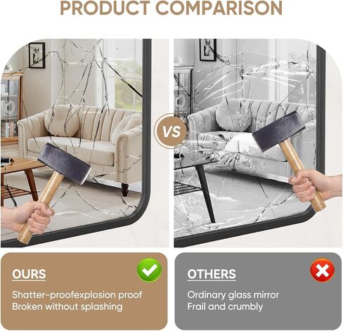 36x24 Inch Bathroom Mirror, Matte Framed Rectangle Wall Mirror, Bathroom Mirrors for Over Sink, Restroom, Farmhouse, Anti-Rust, Tempered Glass, Horizontally or Vertically Hanging -Black in Saudi Arabia