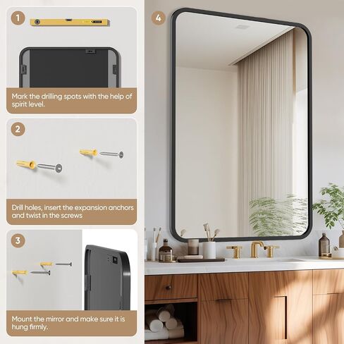 36x24 Inch Bathroom Mirror, Matte Framed Rectangle Wall Mirror, Bathroom Mirrors for Over Sink, Restroom, Farmhouse, Anti-Rust, Tempered Glass, Horizontally or Vertically Hanging -Black in Saudi Arabia