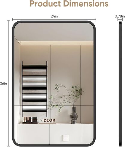 36x24 Inch Bathroom Mirror, Matte Framed Rectangle Wall Mirror, Bathroom Mirrors for Over Sink, Restroom, Farmhouse, Anti-Rust, Tempered Glass, Horizontally or Vertically Hanging -Black in Saudi Arabia