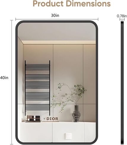 36x24 Inch Bathroom Mirror, Matte Framed Rectangle Wall Mirror, Bathroom Mirrors for Over Sink, Restroom, Farmhouse, Anti-Rust, Tempered Glass, Horizontally or Vertically Hanging -Black in Saudi Arabia